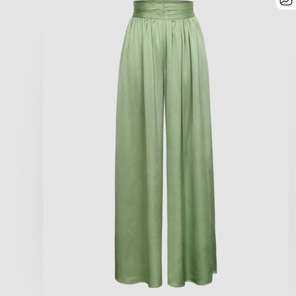 Micas Heavy Satin Wide Leg Pants Sage Size Small NEW NWT